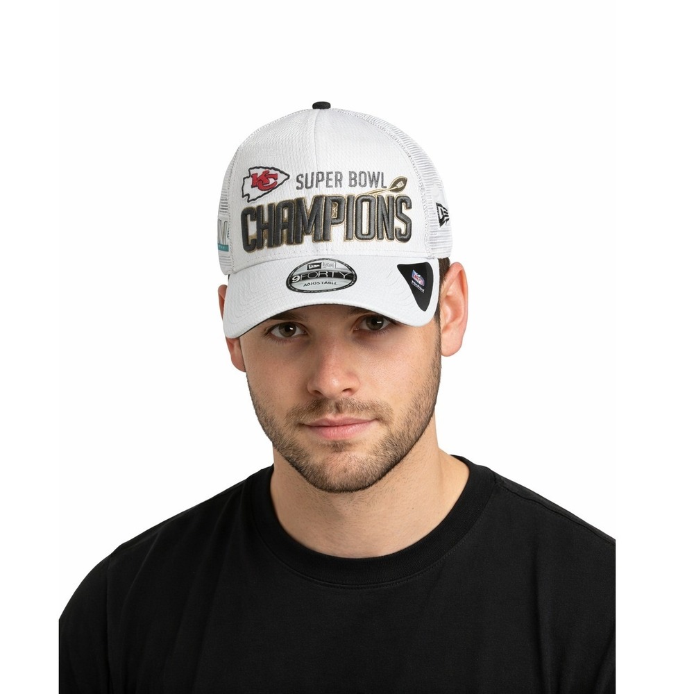 NWT New Era KC Chiefs Mens Super Bowl LIV Champions 9FORTY Trucker Hat Cap White